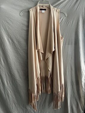 Glamour & Co. Lightweight Draped Fringe Vest - Light Beige